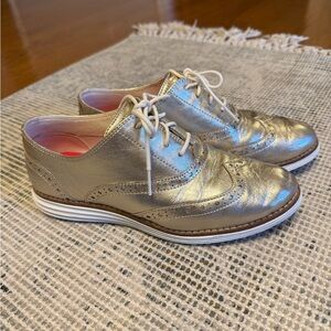 Cole Haan Grand OS Metallic Gold Oxford Shoes, size 6.5